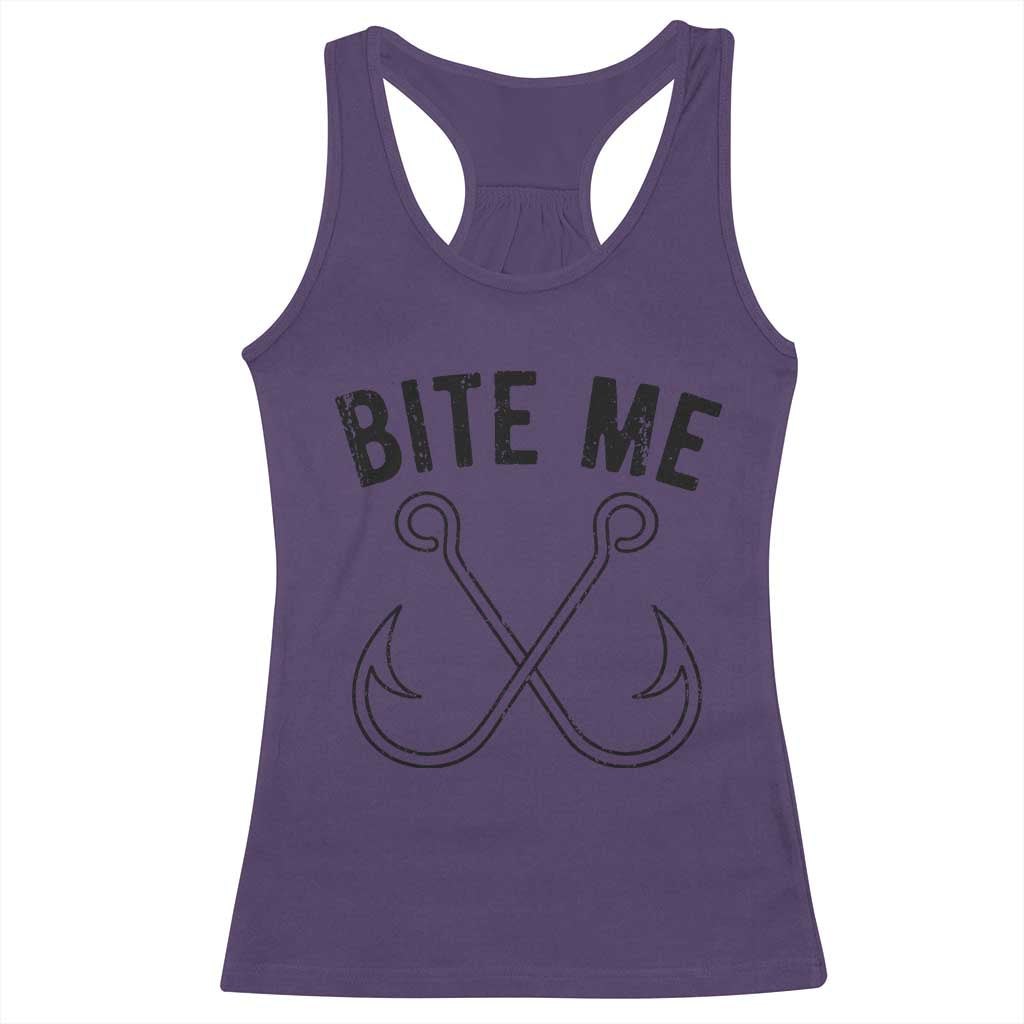 Cool Catchy Angler Racerback Tank Top Retro Bite Me Bass Fishing Fishermen