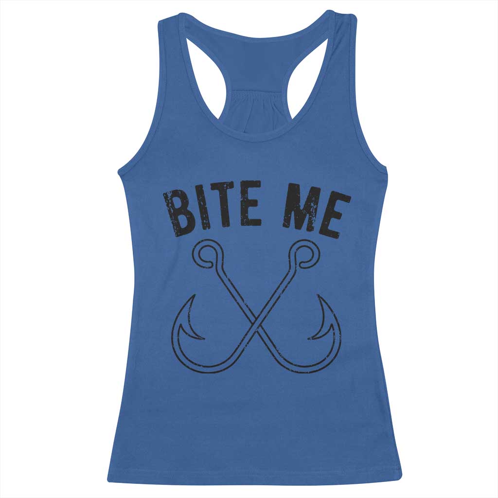 Cool Catchy Angler Racerback Tank Top Retro Bite Me Bass Fishing Fishermen