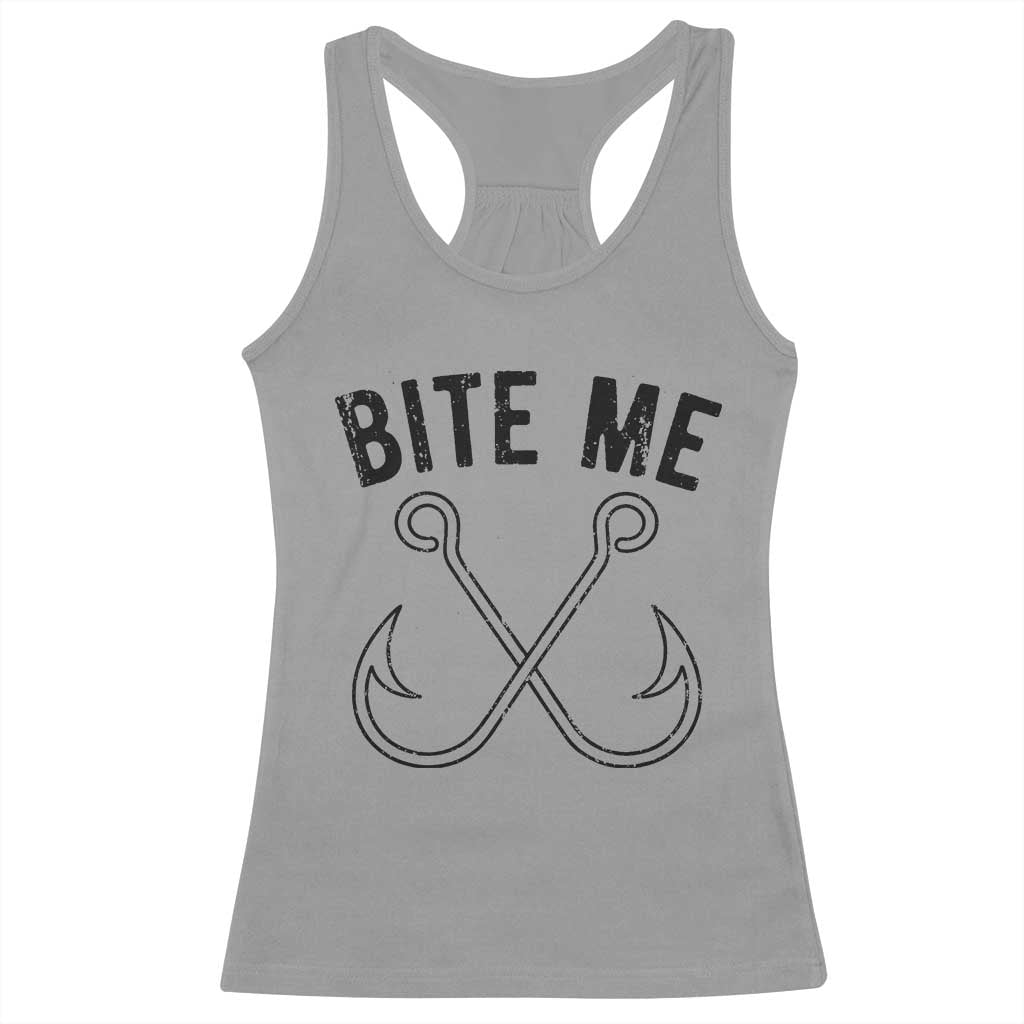 Cool Catchy Angler Racerback Tank Top Retro Bite Me Bass Fishing Fishermen
