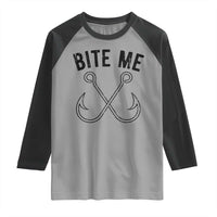 Cool Catchy Angler Raglan Shirt Retro Bite Me Bass Fishing Fishermen