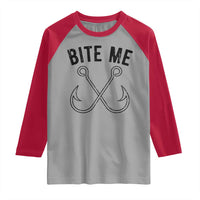 Cool Catchy Angler Raglan Shirt Retro Bite Me Bass Fishing Fishermen