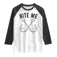 Cool Catchy Angler Raglan Shirt Retro Bite Me Bass Fishing Fishermen