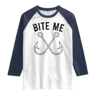 Cool Catchy Angler Raglan Shirt Retro Bite Me Bass Fishing Fishermen