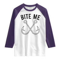 Cool Catchy Angler Raglan Shirt Retro Bite Me Bass Fishing Fishermen