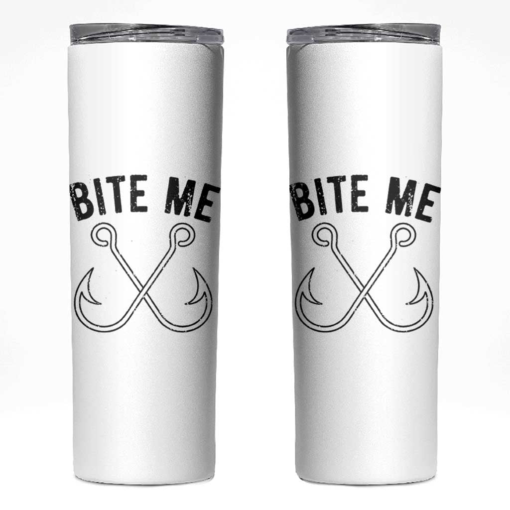 Cool Catchy Angler Skinny Tumbler Retro Bite Me Bass Fishing Fishermen
