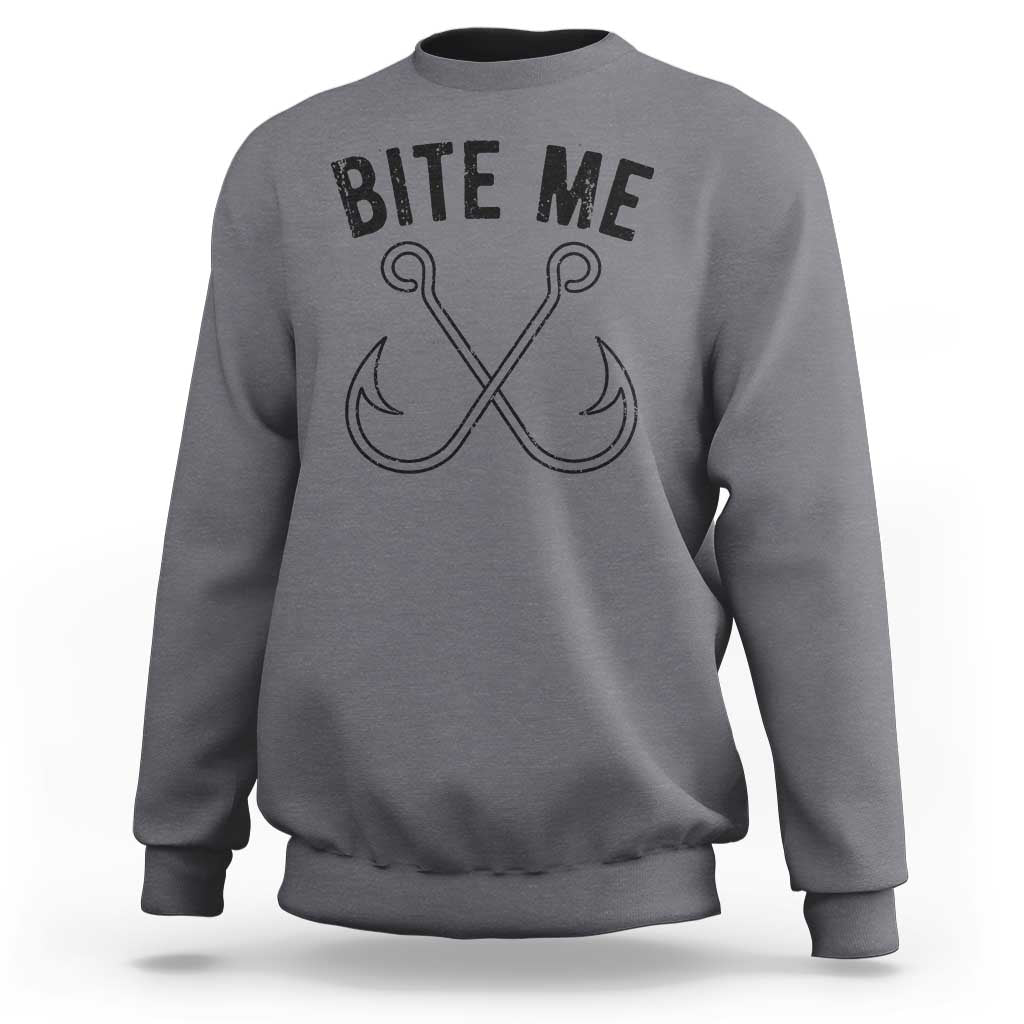 Cool Catchy Angler Sweatshirt Retro Bite Me Bass Fishing Fishermen