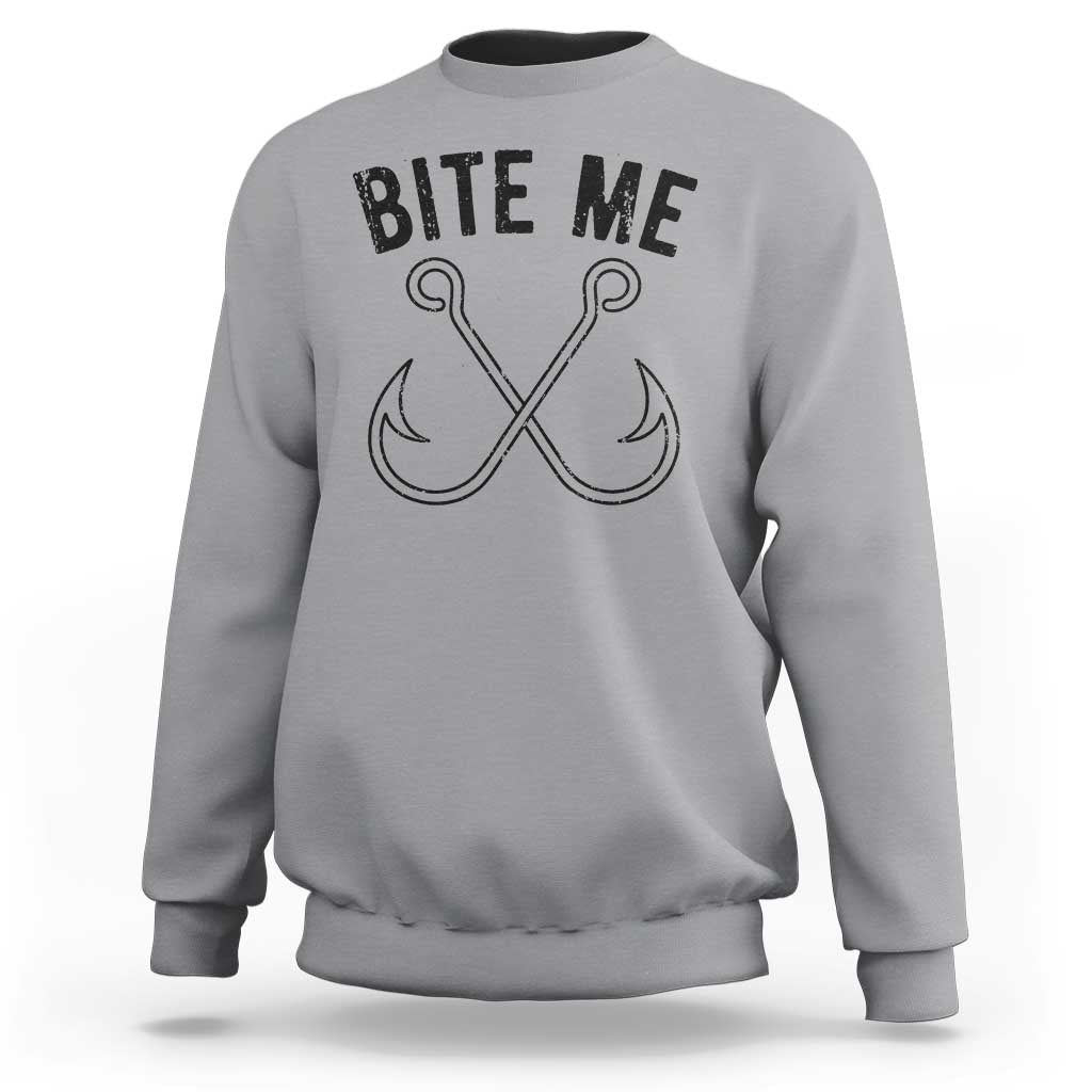 Cool Catchy Angler Sweatshirt Retro Bite Me Bass Fishing Fishermen