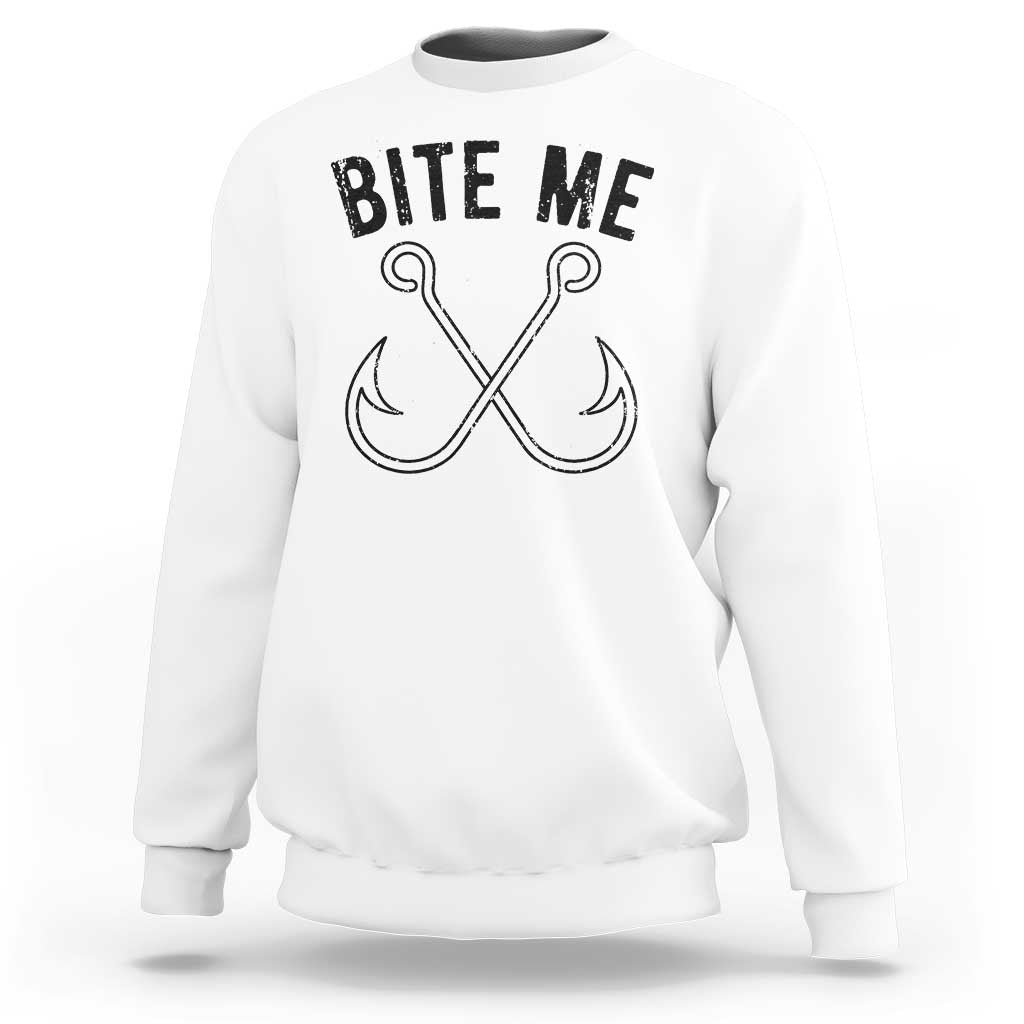 Cool Catchy Angler Sweatshirt Retro Bite Me Bass Fishing Fishermen