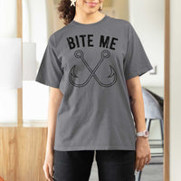 Cool Catchy Angler T Shirt For Women Retro Bite Me Bass Fishing Fishermen
