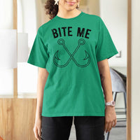 Cool Catchy Angler T Shirt For Women Retro Bite Me Bass Fishing Fishermen