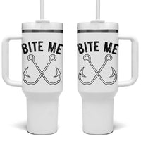 Cool Catchy Angler Tumbler With Handle Retro Bite Me Bass Fishing Fishermen