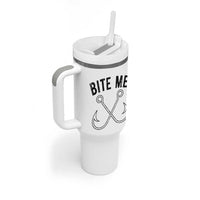 Cool Catchy Angler Tumbler With Handle Retro Bite Me Bass Fishing Fishermen