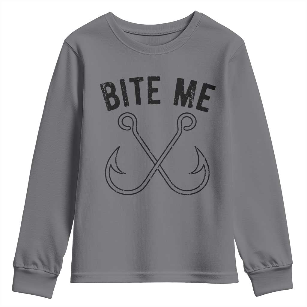 Cool Catchy Angler Youth Sweatshirt Retro Bite Me Bass Fishing Fishermen