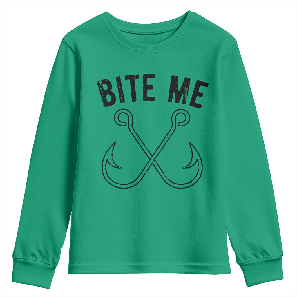 Cool Catchy Angler Youth Sweatshirt Retro Bite Me Bass Fishing Fishermen