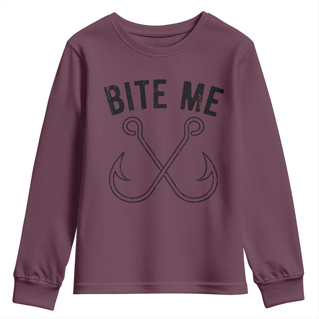 Cool Catchy Angler Youth Sweatshirt Retro Bite Me Bass Fishing Fishermen