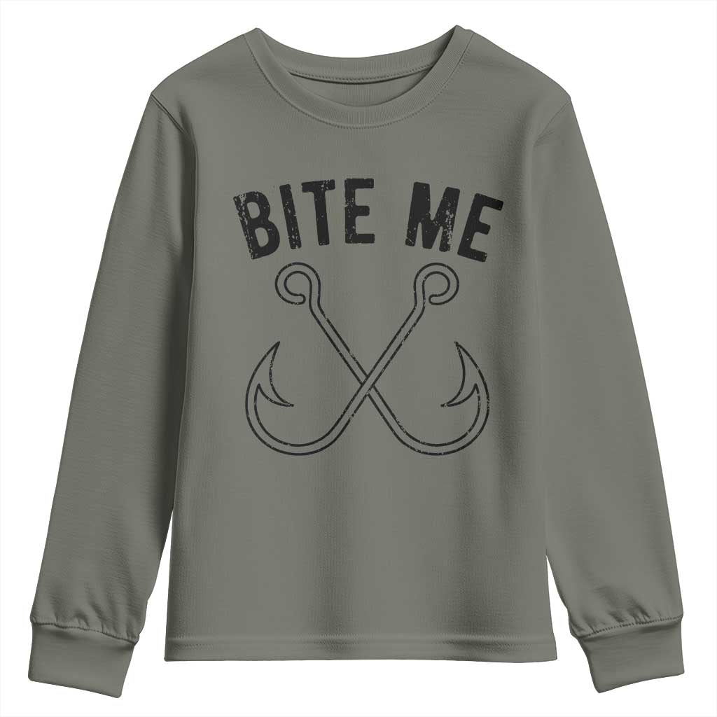 Cool Catchy Angler Youth Sweatshirt Retro Bite Me Bass Fishing Fishermen