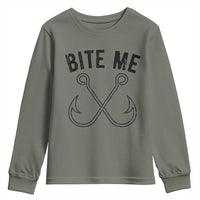 Cool Catchy Angler Youth Sweatshirt Retro Bite Me Bass Fishing Fishermen