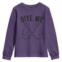 Cool Catchy Angler Youth Sweatshirt Retro Bite Me Bass Fishing Fishermen