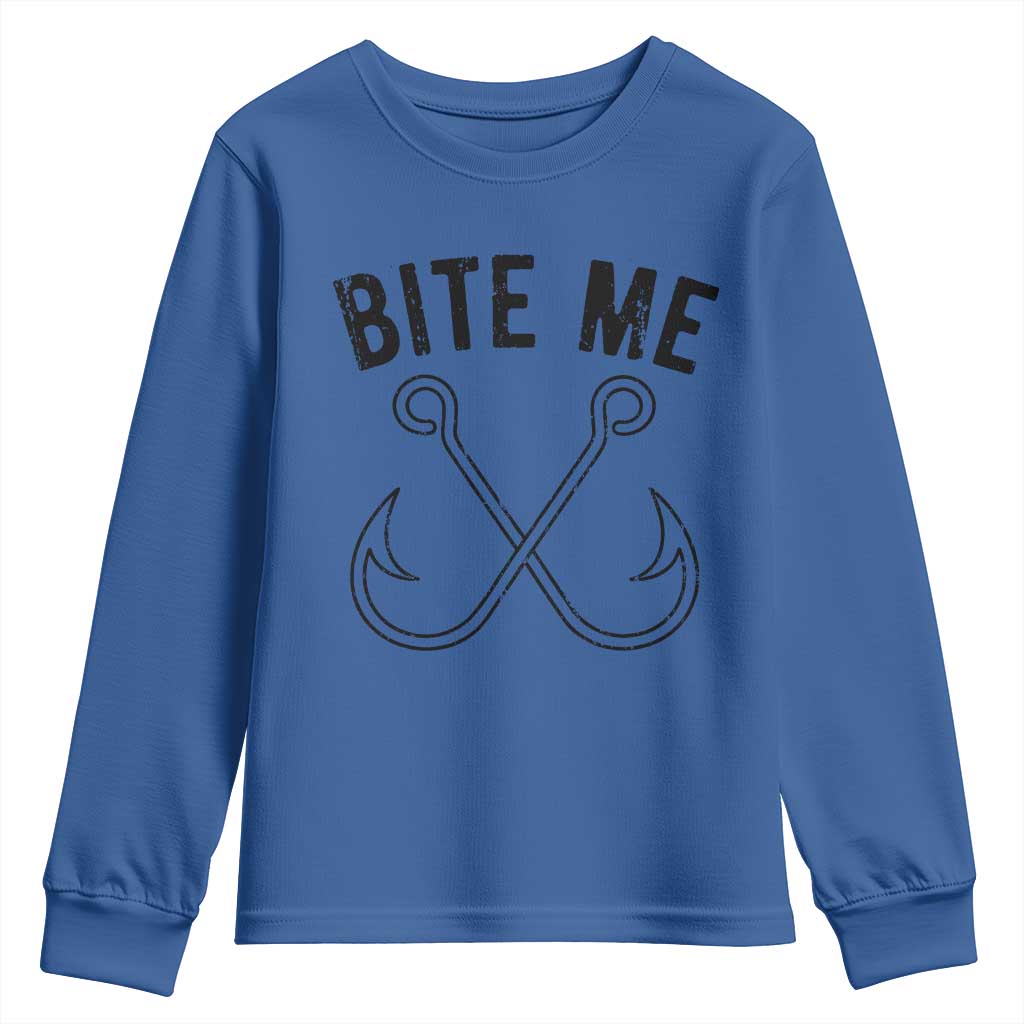 Cool Catchy Angler Youth Sweatshirt Retro Bite Me Bass Fishing Fishermen