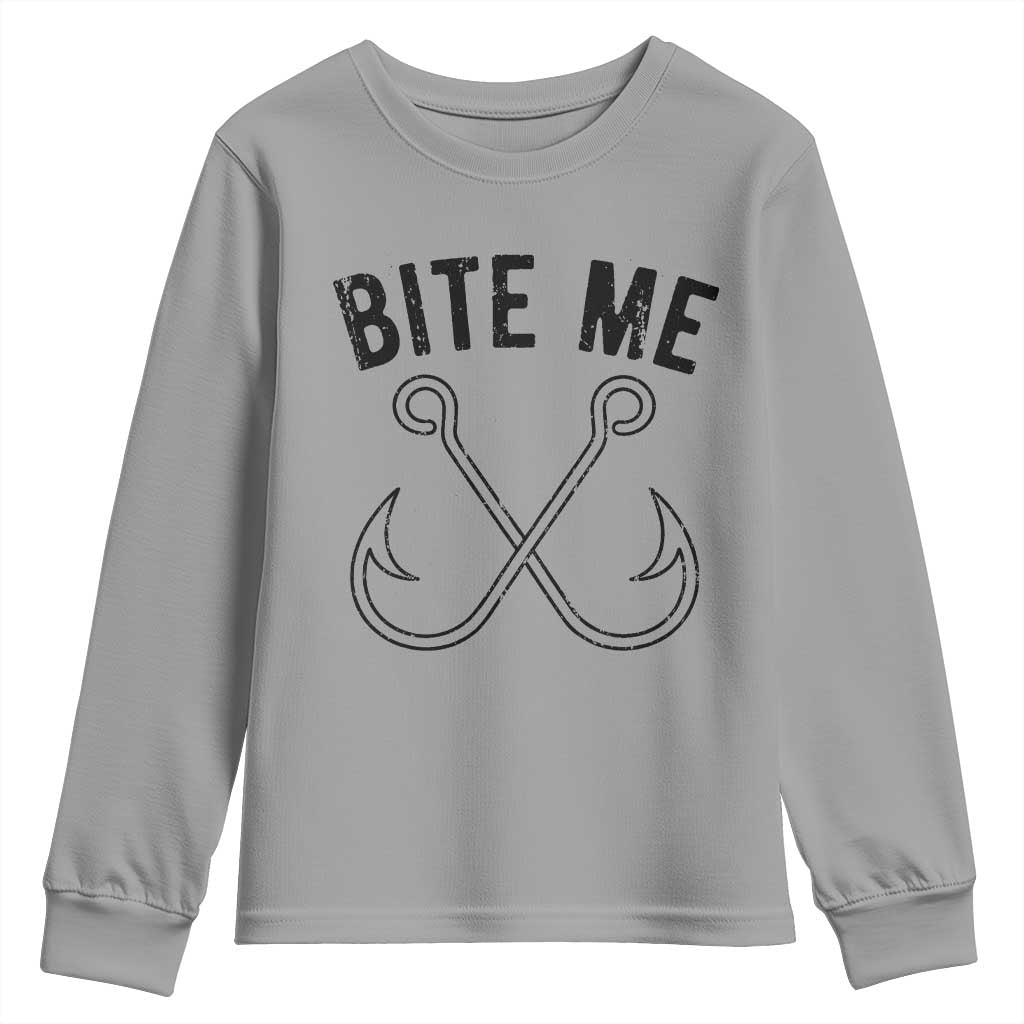 Cool Catchy Angler Youth Sweatshirt Retro Bite Me Bass Fishing Fishermen
