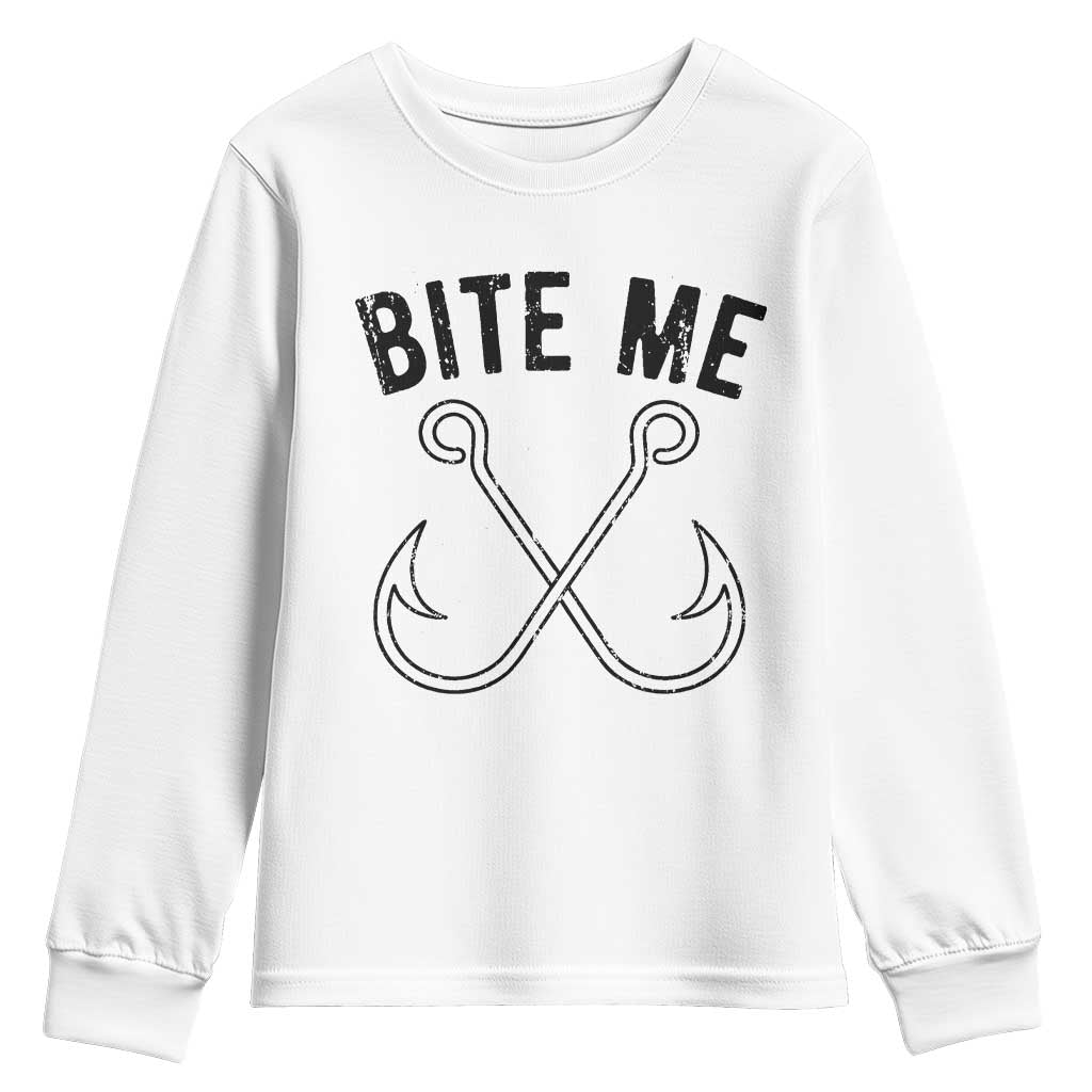 Cool Catchy Angler Youth Sweatshirt Retro Bite Me Bass Fishing Fishermen