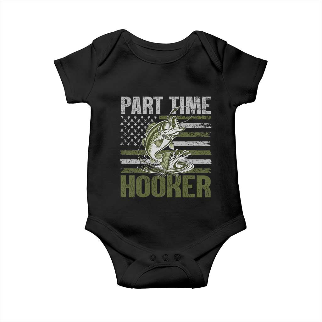 Part Time Hooker Baby Onesie Funny Fishing Patriotic US Flag Fisherman