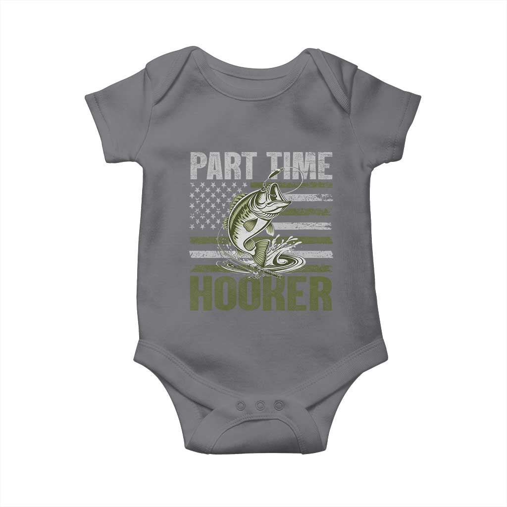 Part Time Hooker Baby Onesie Funny Fishing Patriotic US Flag Fisherman