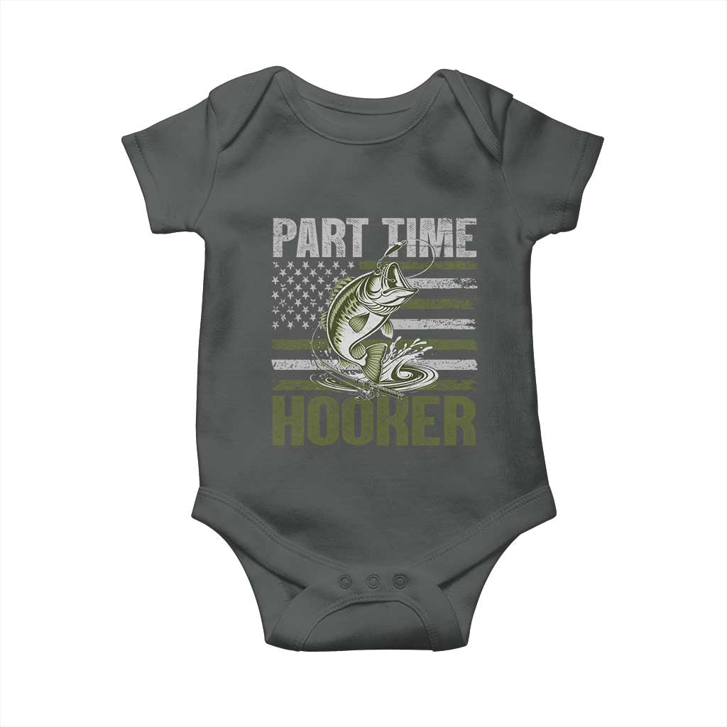 Part Time Hooker Baby Onesie Funny Fishing Patriotic US Flag Fisherman