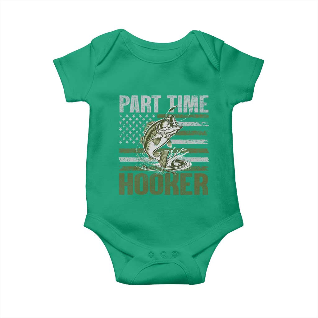 Part Time Hooker Baby Onesie Funny Fishing Patriotic US Flag Fisherman