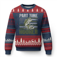 Part Time Hooker Ugly Christmas Sweater Funny Fishing Patriotic US Flag Fisherman