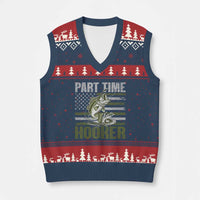 Part Time Hooker V-Neck Knit Sweater Vest Funny Fishing Patriotic US Flag Fisherman