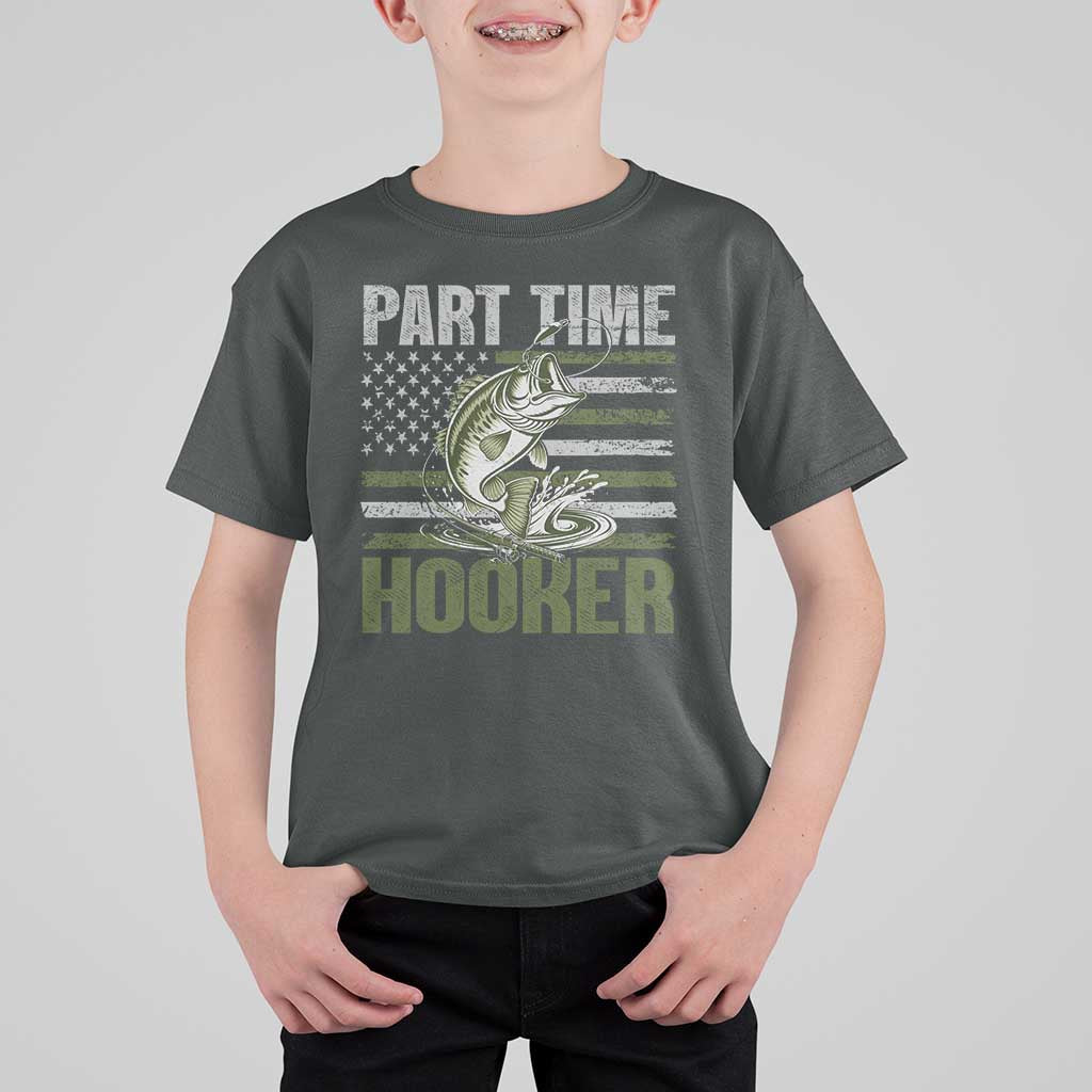 Part Time Hooker T Shirt For Kid Funny Fishing Patriotic US Flag Fisherman