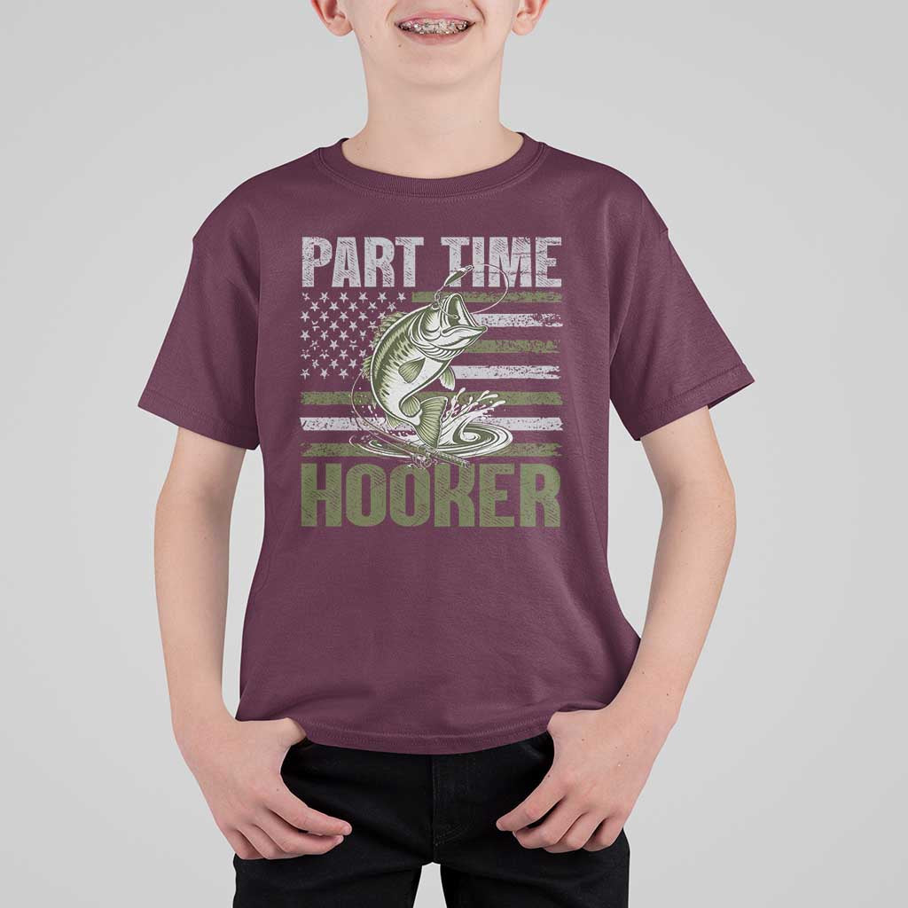Part Time Hooker T Shirt For Kid Funny Fishing Patriotic US Flag Fisherman