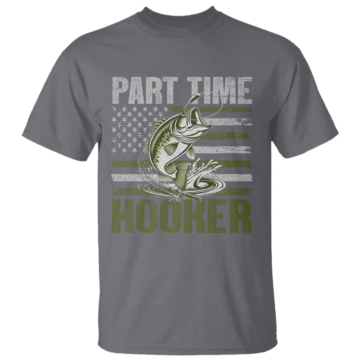 Part Time Hooker T Shirt Funny Fishing Patriotic US Flag Fisherman