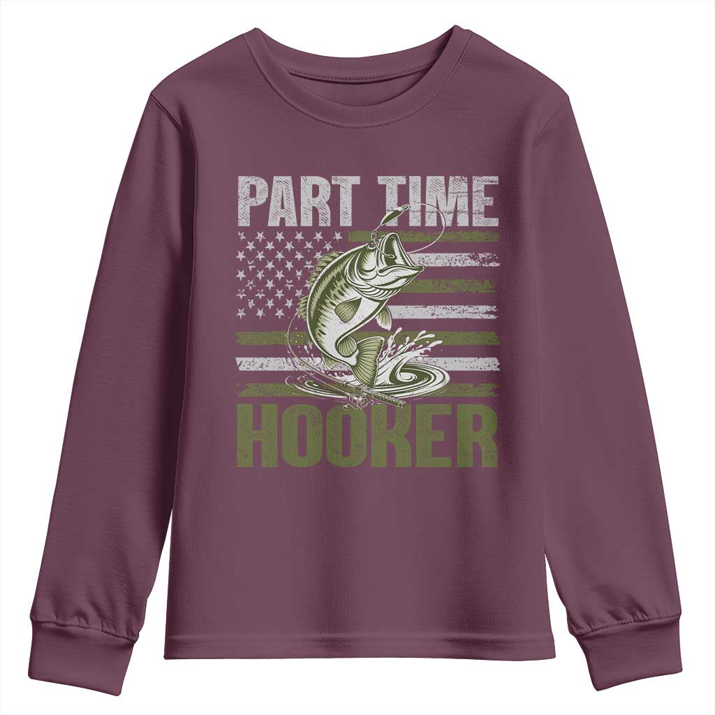 Part Time Hooker Youth Sweatshirt Funny Fishing Patriotic US Flag Fisherman