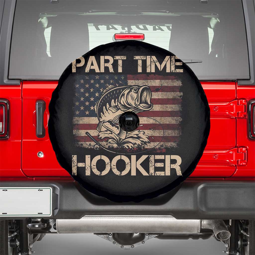 Part Time Hooker Spare Tire Cover Funny Fishing USA Flag Patriotic Fisherman