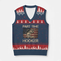 Part Time Hooker V-Neck Knit Sweater Vest Funny Fishing USA Flag Patriotic Fisherman