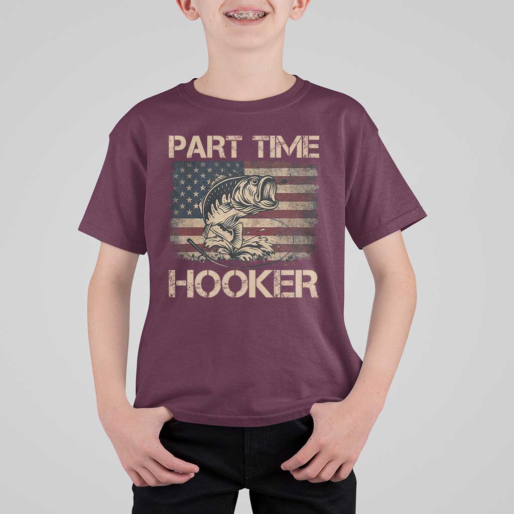 Part Time Hooker T Shirt For Kid Funny Fishing USA Flag Patriotic Fisherman