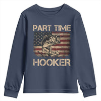 Part Time Hooker Youth Sweatshirt Funny Fishing USA Flag Patriotic Fisherman