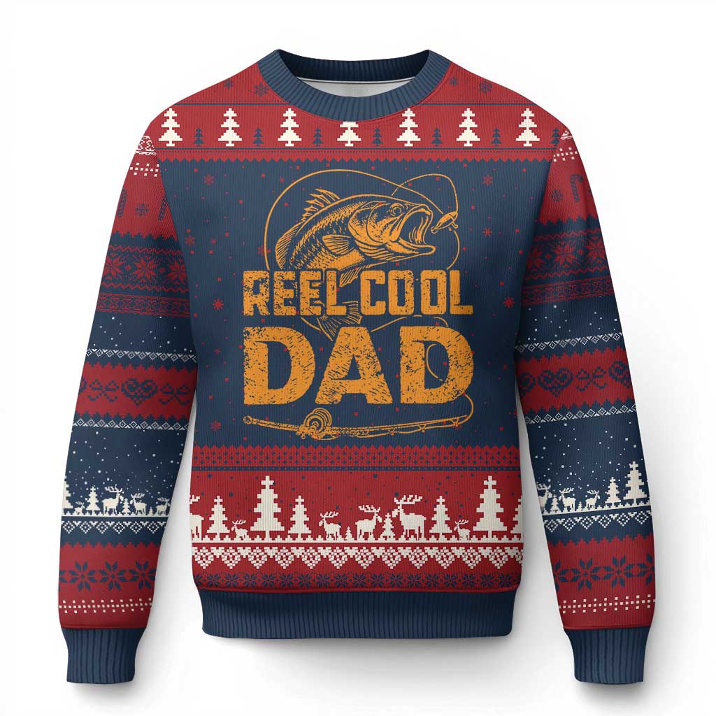 Reel Cool Dad Ugly Christmas Sweater Funny Fishing Fisherman Fathers Day