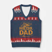 Reel Cool Dad V-Neck Knit Sweater Vest Funny Fishing Fisherman Fathers Day