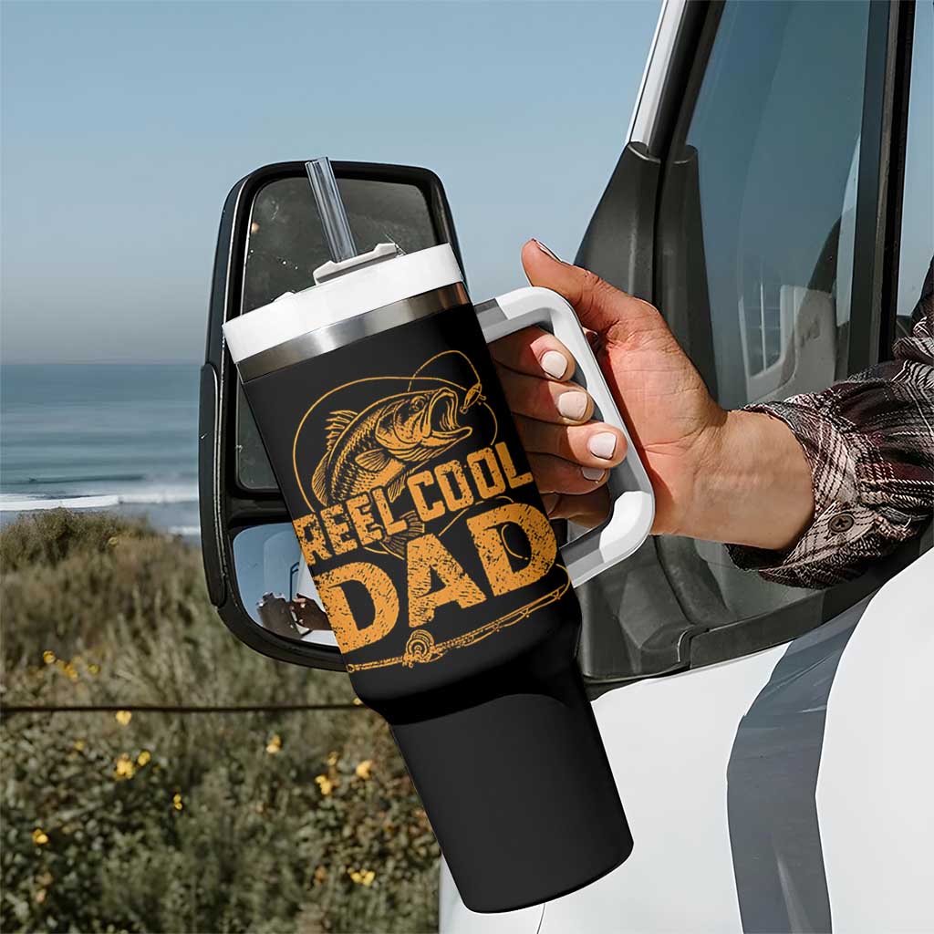Reel Cool Dad Tumbler With Handle Funny Fishing Fisherman Fathers Day