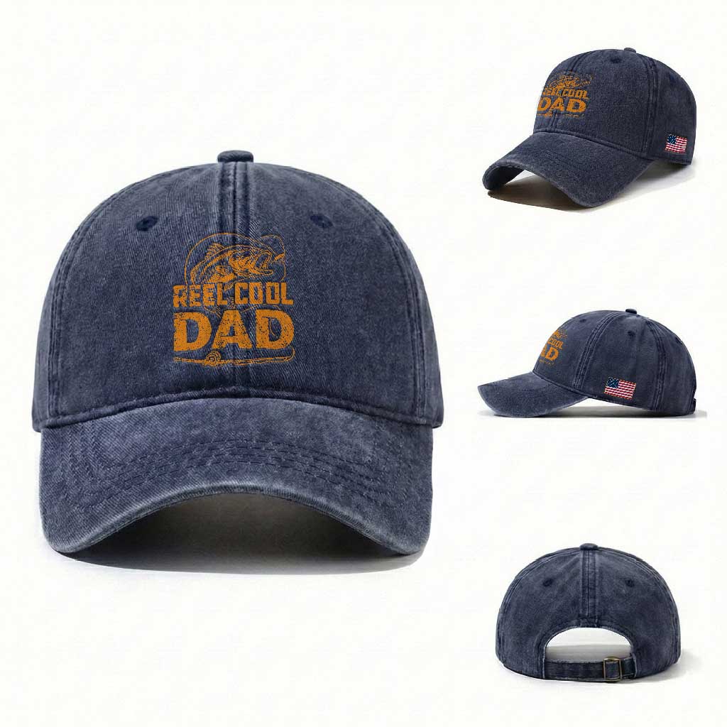 Reel Cool Dad Washed Cotton Baseball Cap Funny Fishing Fisherman Fathers Day