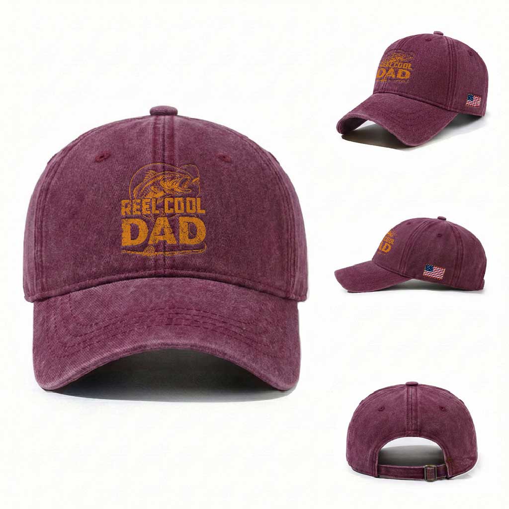 Reel Cool Dad Washed Cotton Baseball Cap Funny Fishing Fisherman Fathers Day