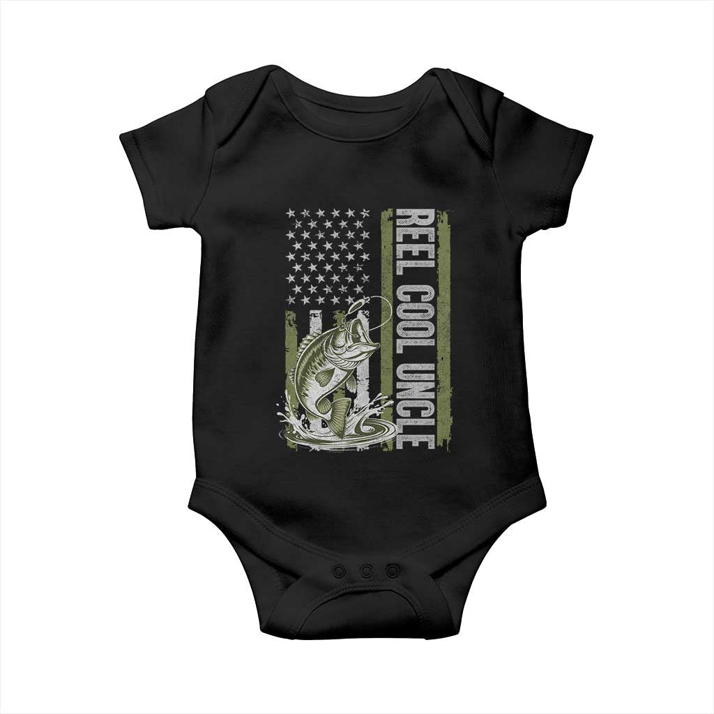 Uncle Fishing Baby Onesie Reel Cool Uncle Fisherman US Flag