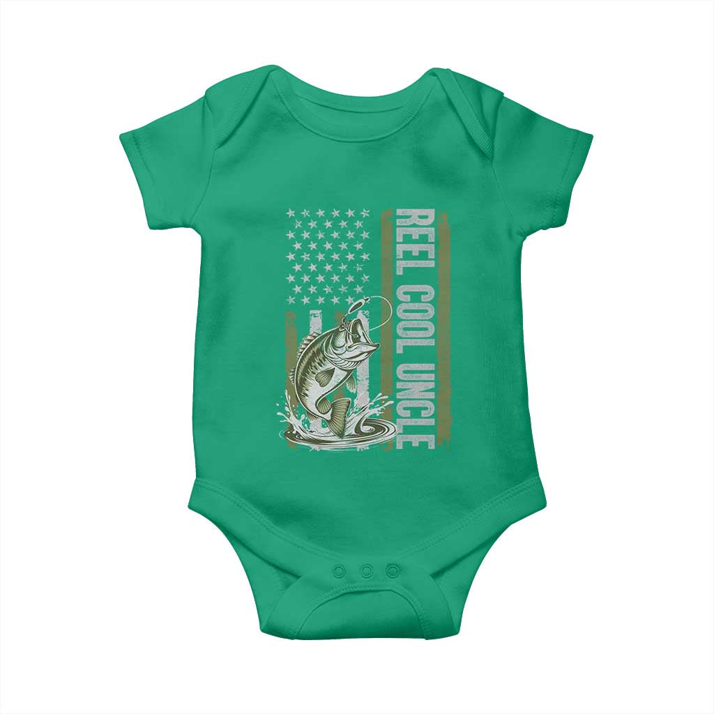Uncle Fishing Baby Onesie Reel Cool Uncle Fisherman US Flag