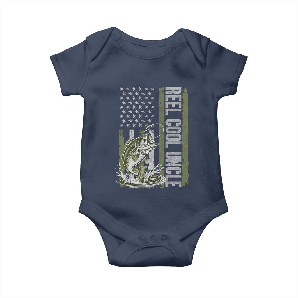 Uncle Fishing Baby Onesie Reel Cool Uncle Fisherman US Flag