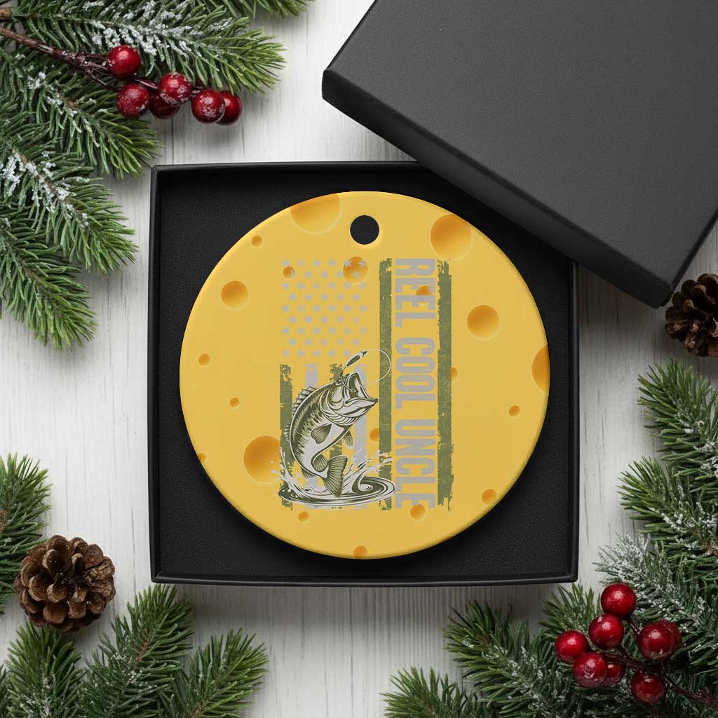 Uncle Fishing Ceramic Ornament Reel Cool Uncle Fisherman US Flag