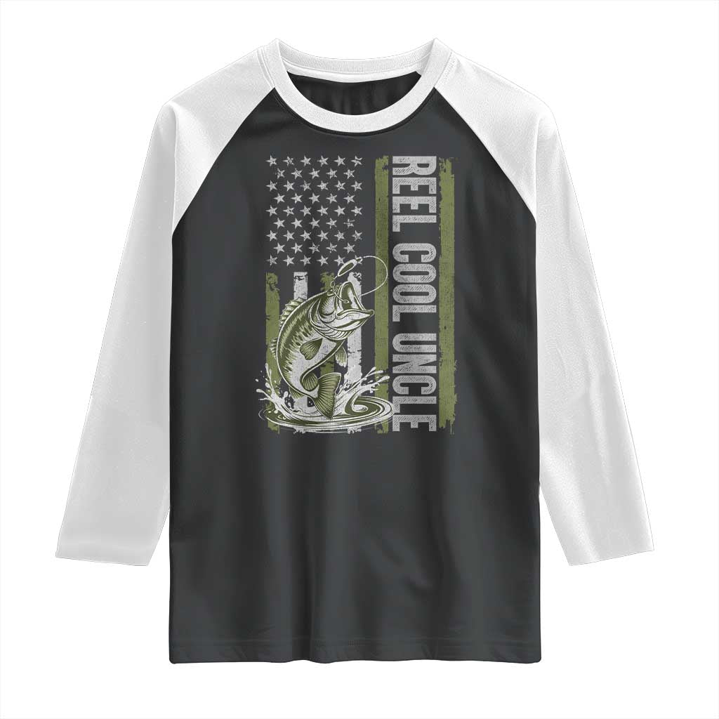 Uncle Fishing Raglan Shirt Reel Cool Uncle Fisherman US Flag
