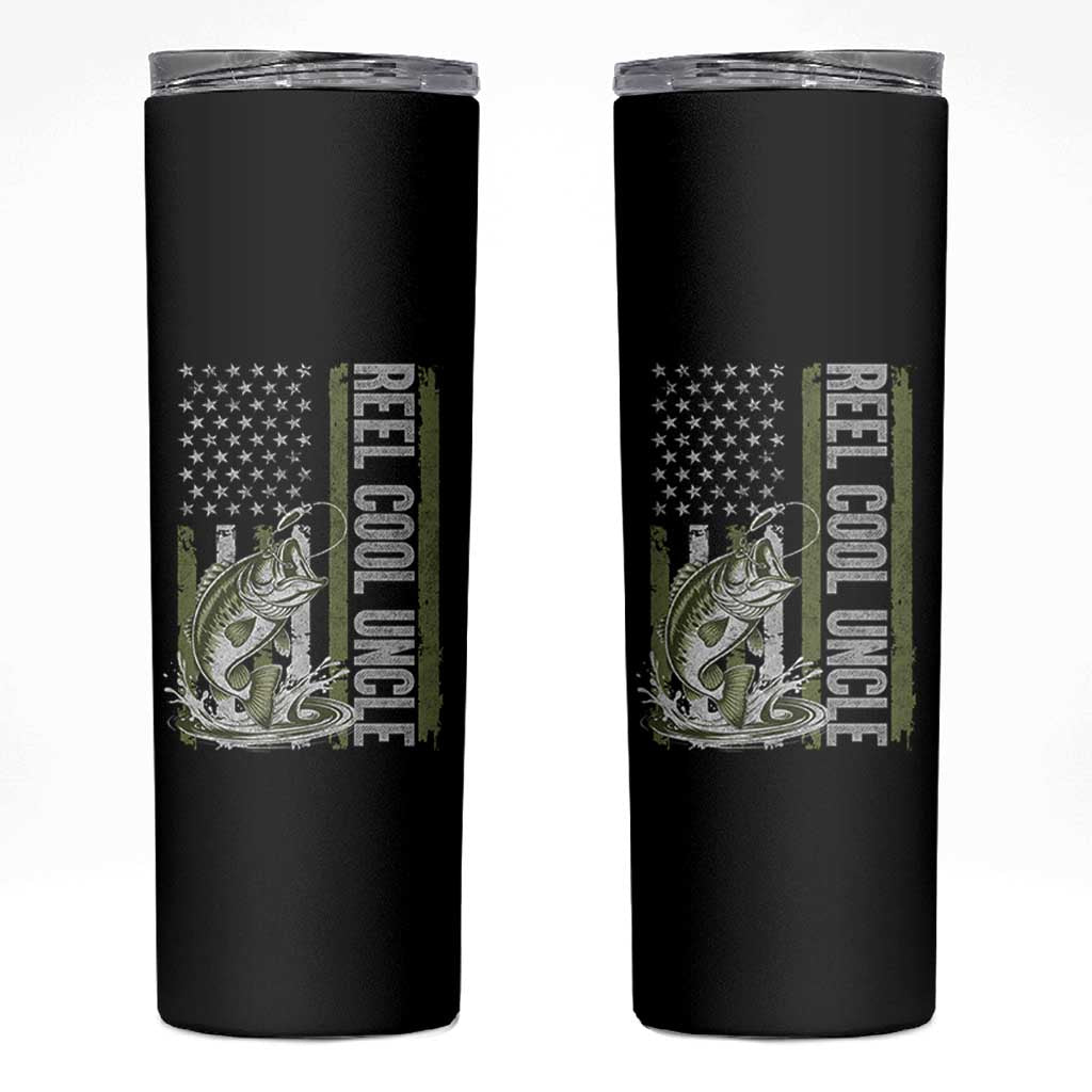 Uncle Fishing Skinny Tumbler Reel Cool Uncle Fisherman US Flag